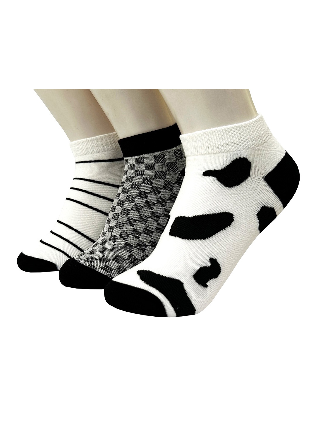 

Alexvyan Women Pack of 3 Patterned Ankle-Length Socks, White