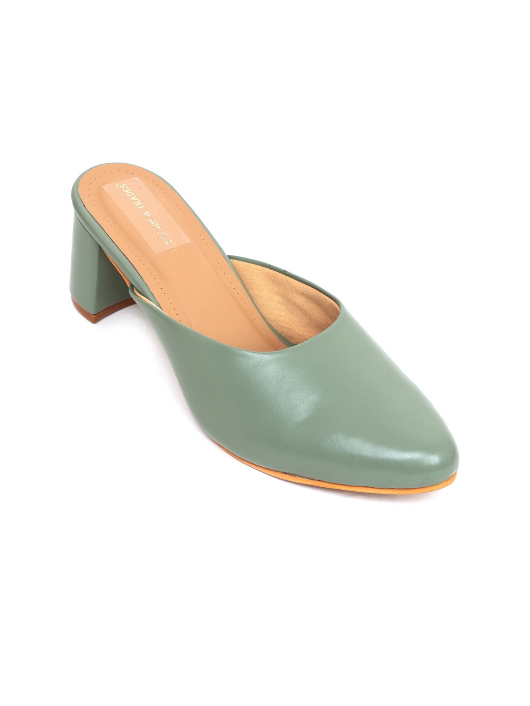 

TRENDS & TRADES Pointed Toe Block Heel Mules, Green