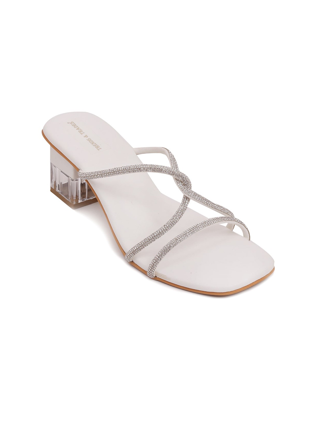 

TRENDS & TRADES Embellished Open Toe Block Heels, White