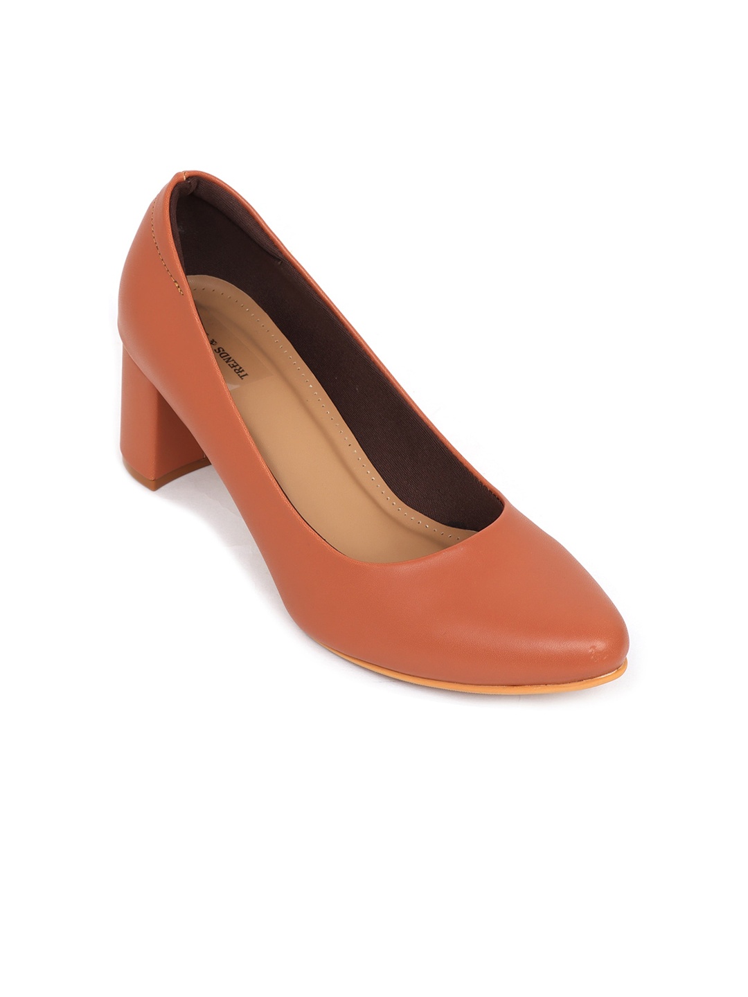 

TRENDS & TRADES Round Toe Block Heeled Pumps, Tan