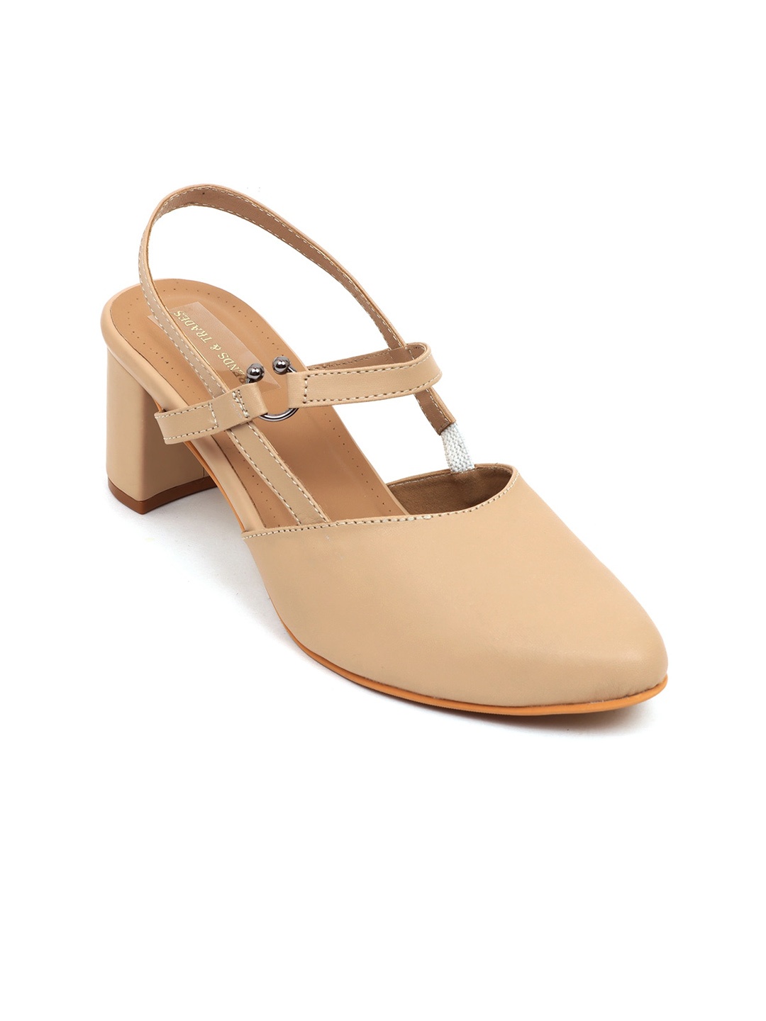 

TRENDS & TRADES Pointed Toe Block Heeled Pumps, Beige