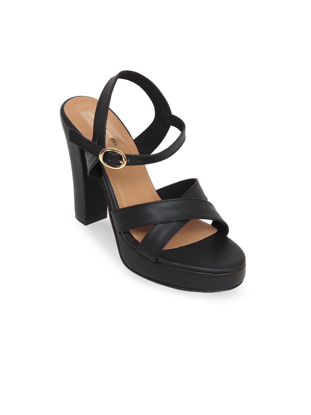 

TRENDS & TRADES Open Toe Backstrap Platform Heels, Black