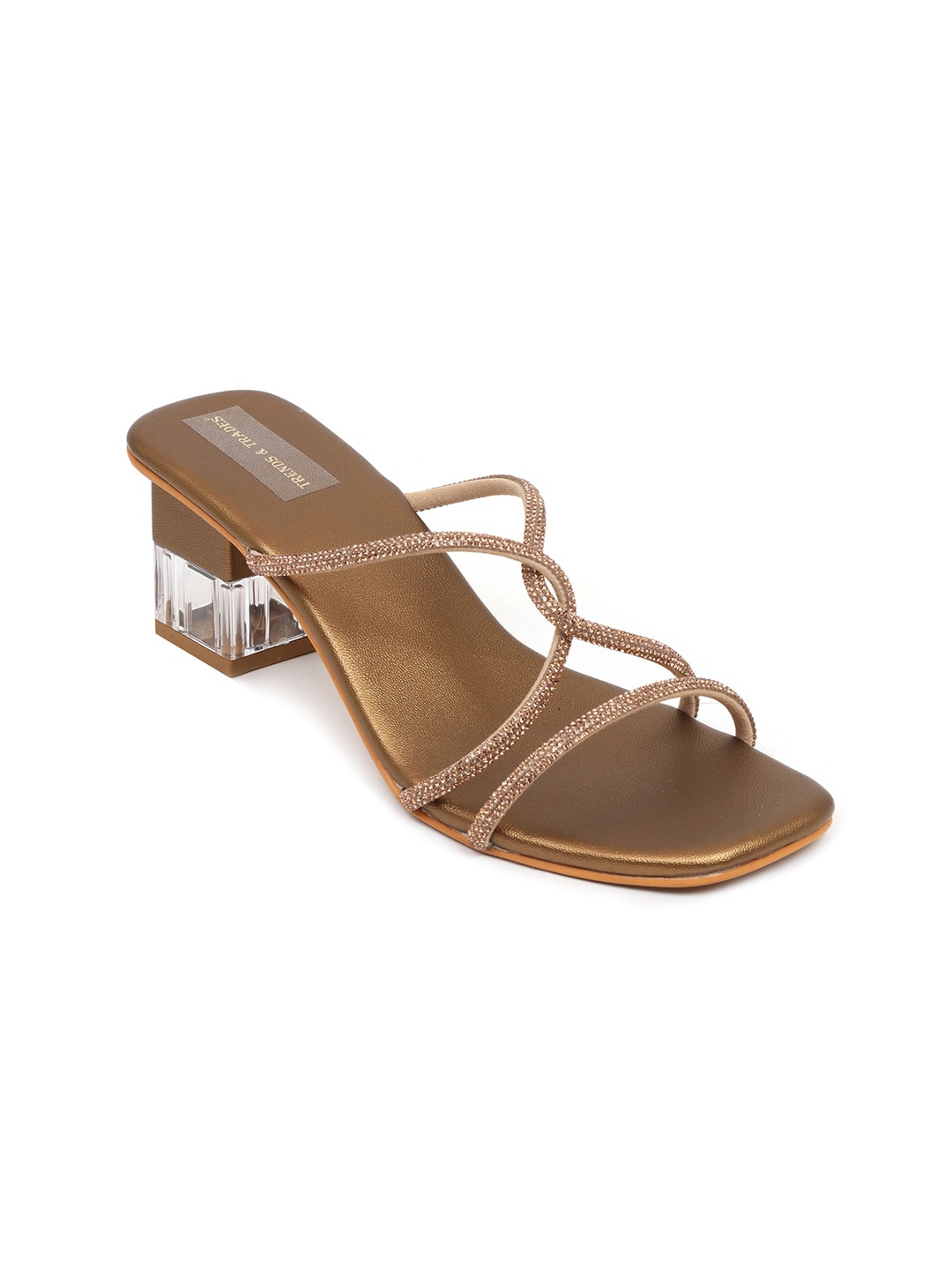 

TRENDS & TRADES Embellished Open Toe Block Heels, Brown