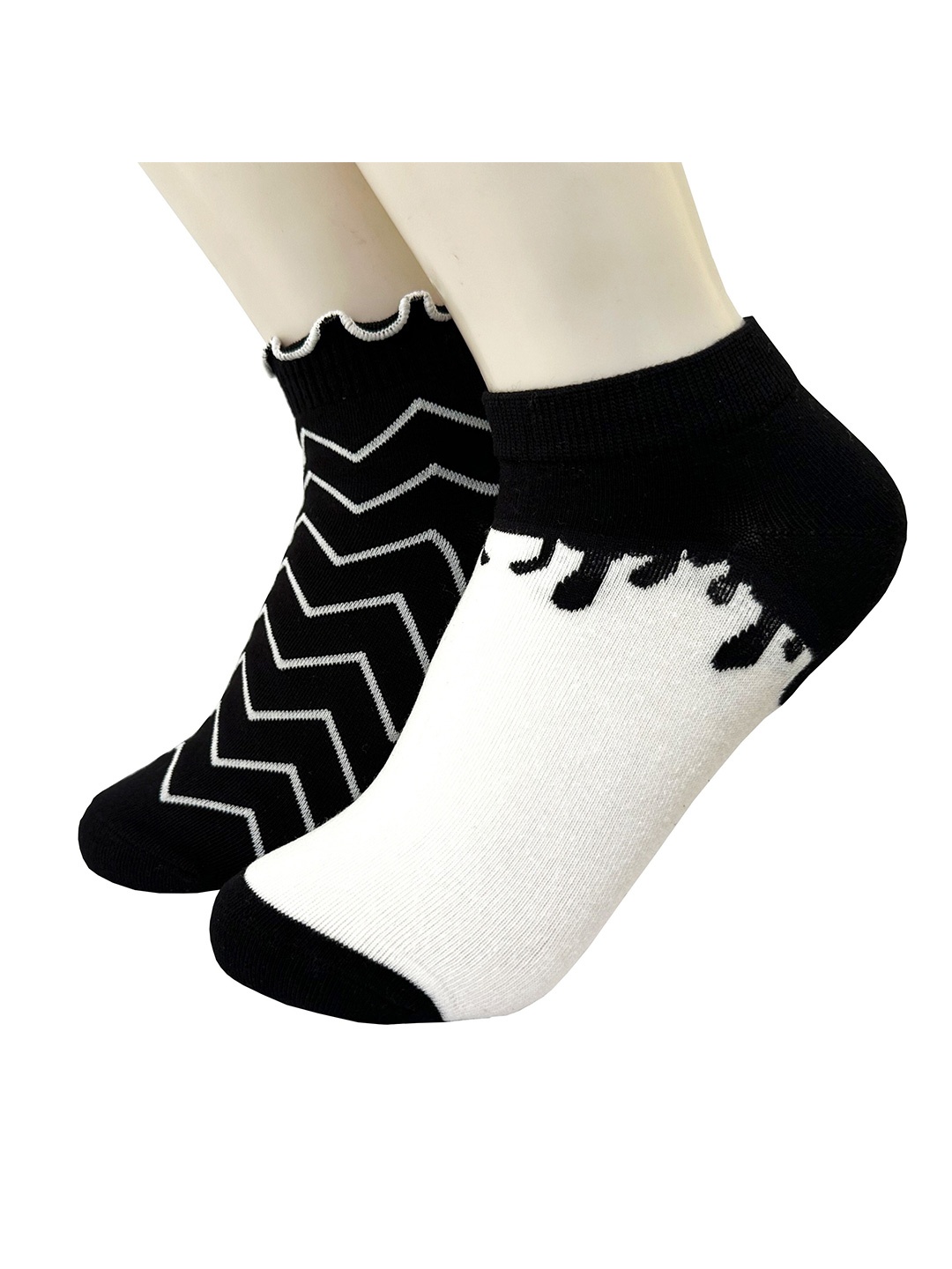 

Alexvyan Women Pack of 2 Patterned Ankle-Length Socks, White