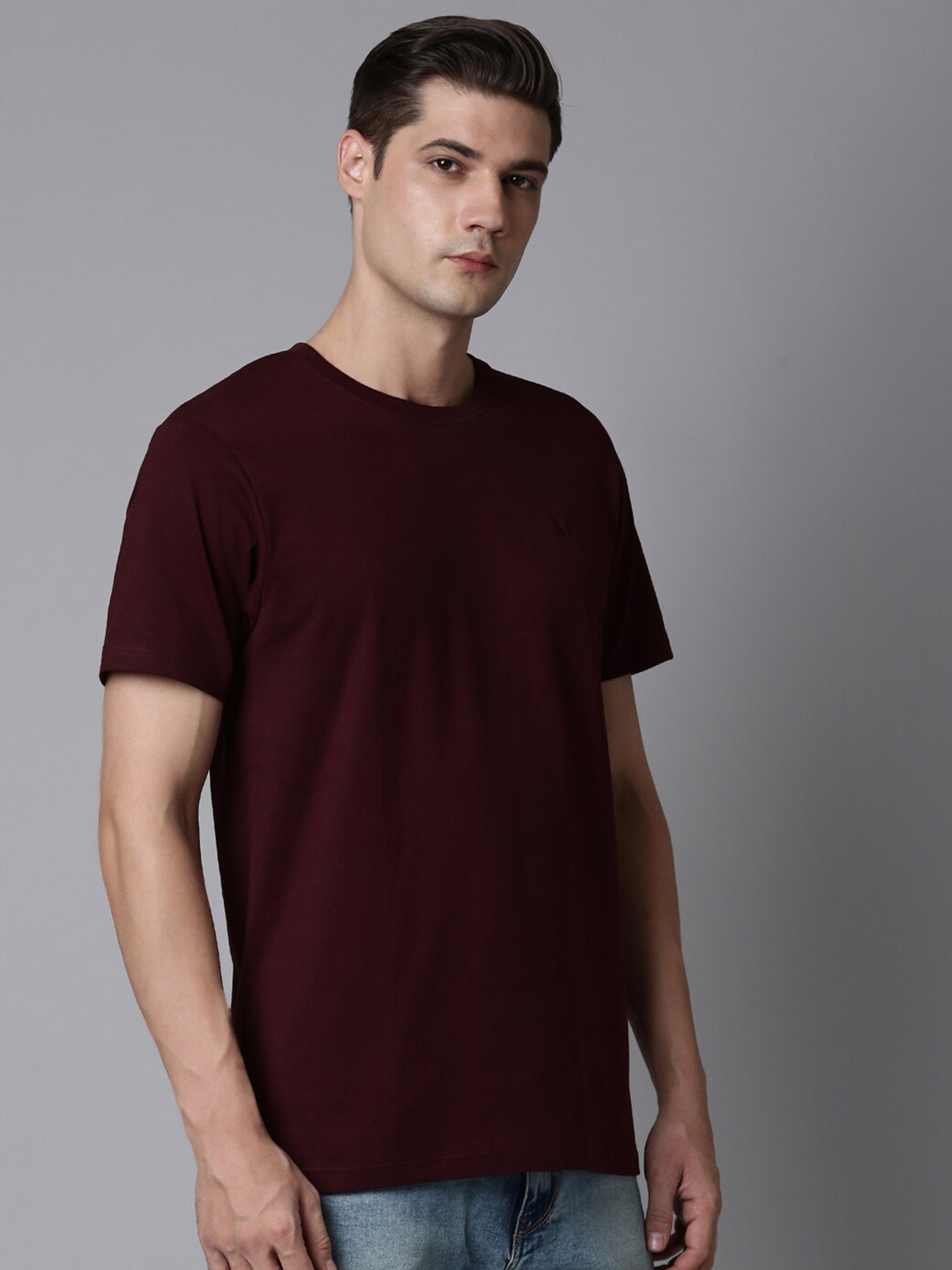 

MAXZONE Round Neck Cotton T-shirt, Maroon