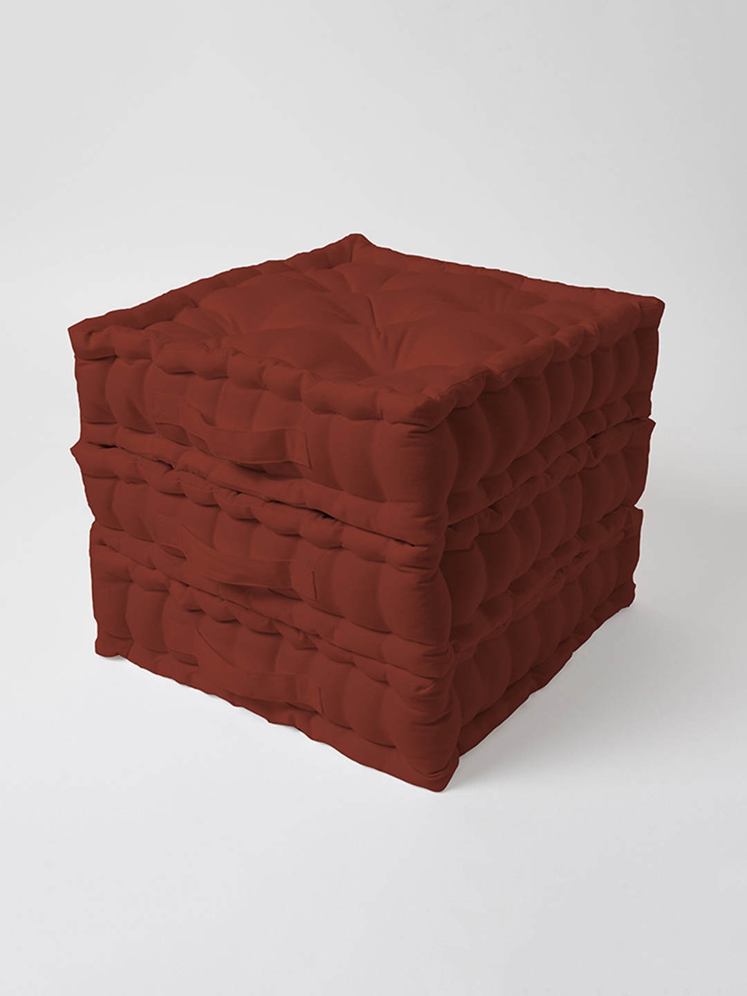 

SKANDA FAB Brown 3 Pieces Quilted Pure Cotton Square Floor Cushions