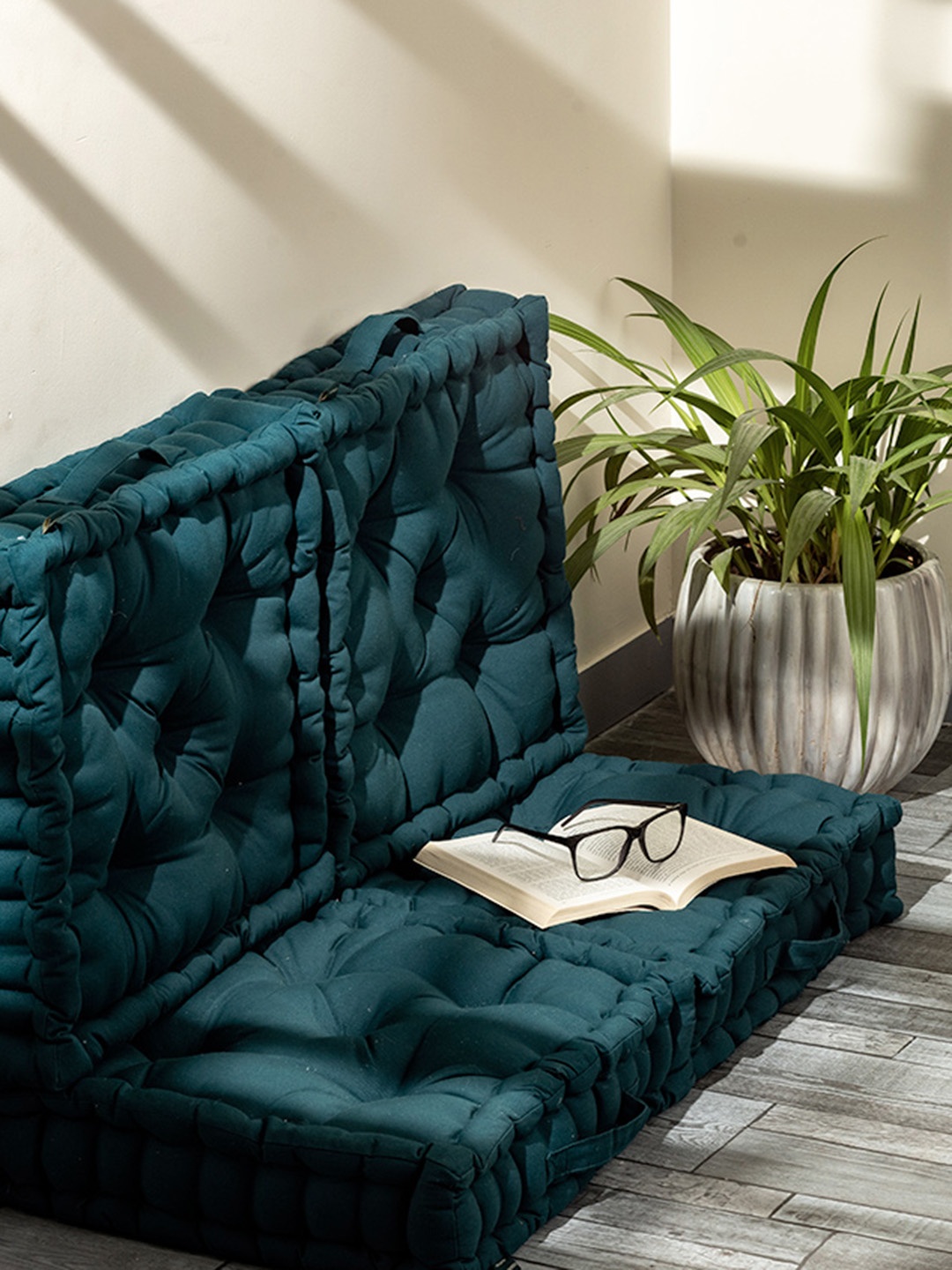 

SKANDA FAB Green 4 Pieces Quilted Pure Cotton Floor Cushions