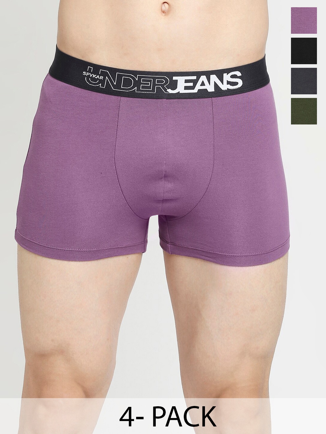 

UnderJeans by Spykar Pack Of 4 Mid-Rise Trunk 20715966-1-20715972, Purple