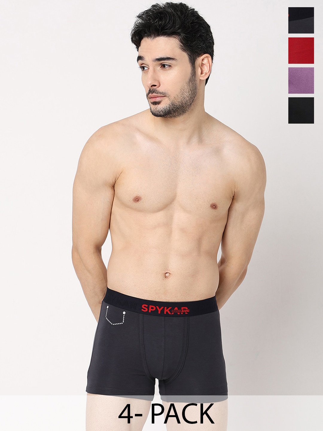 

UnderJeans by Spykar Pack Of 4 Mid-Rise Trunk 24831762-1-20715966, Charcoal