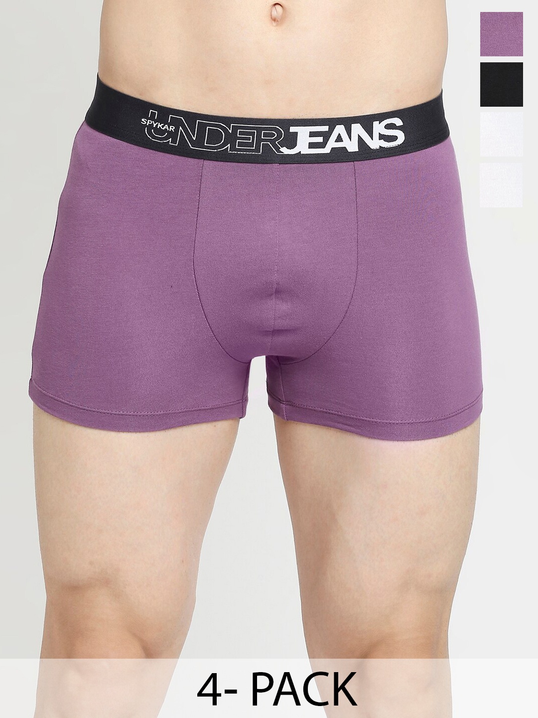 

UnderJeans by Spykar Pack Of 4 Mid Rise Trunks, Purple
