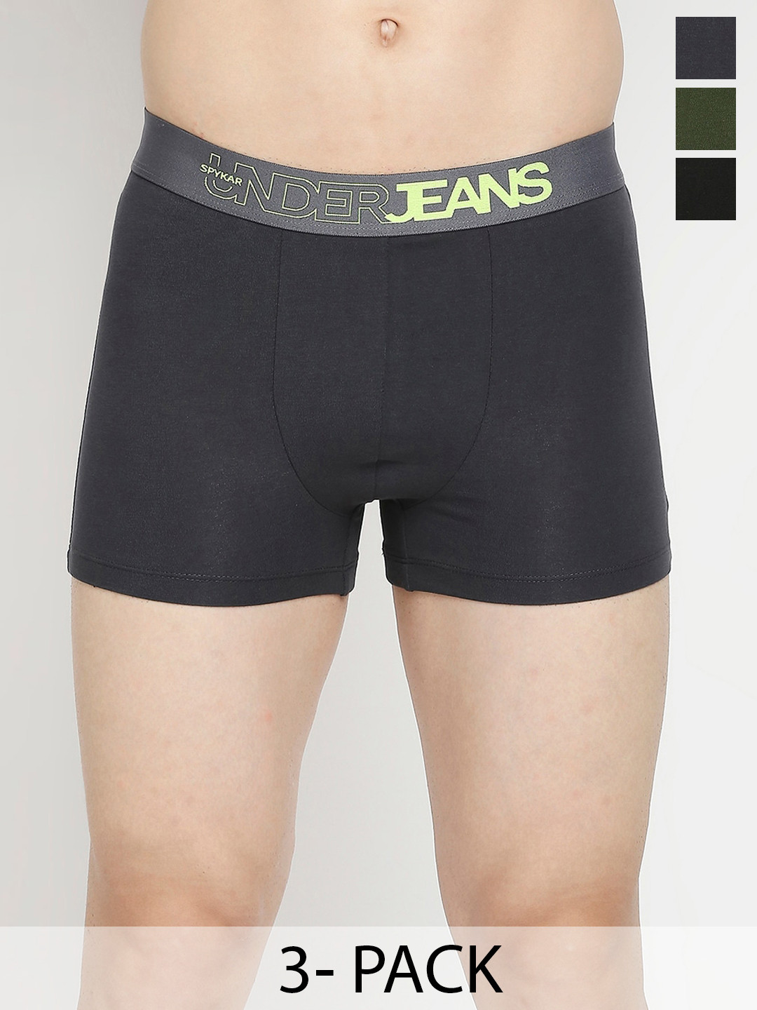 

UnderJeans by Spykar Pack Of 3 Mid-Rise Trunk 21703914-1-20715972, Grey