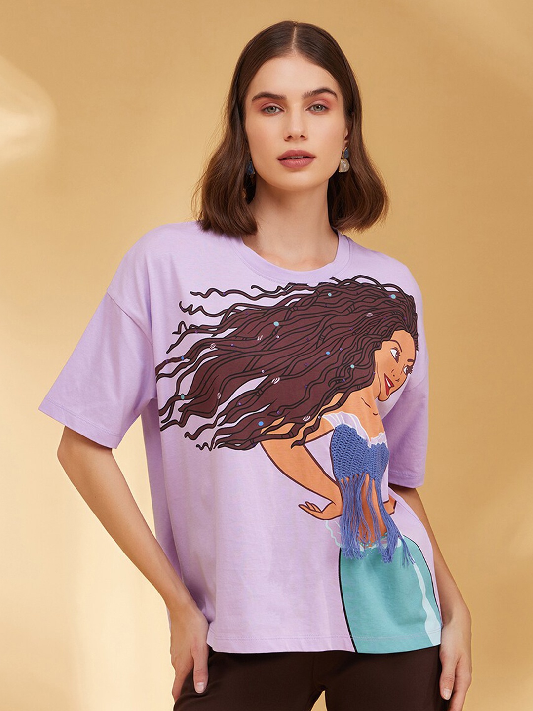 

Kazo Graphic Printed Round Neck Disney T-shirt, Lavender