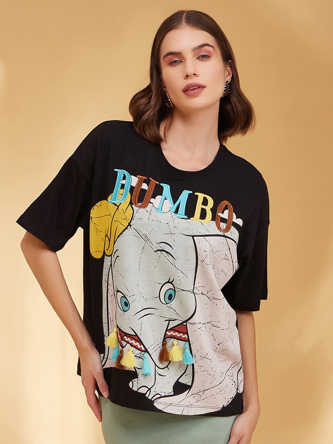 

Kazo Graphic Printed Round Neck Disney T-shirt, Black