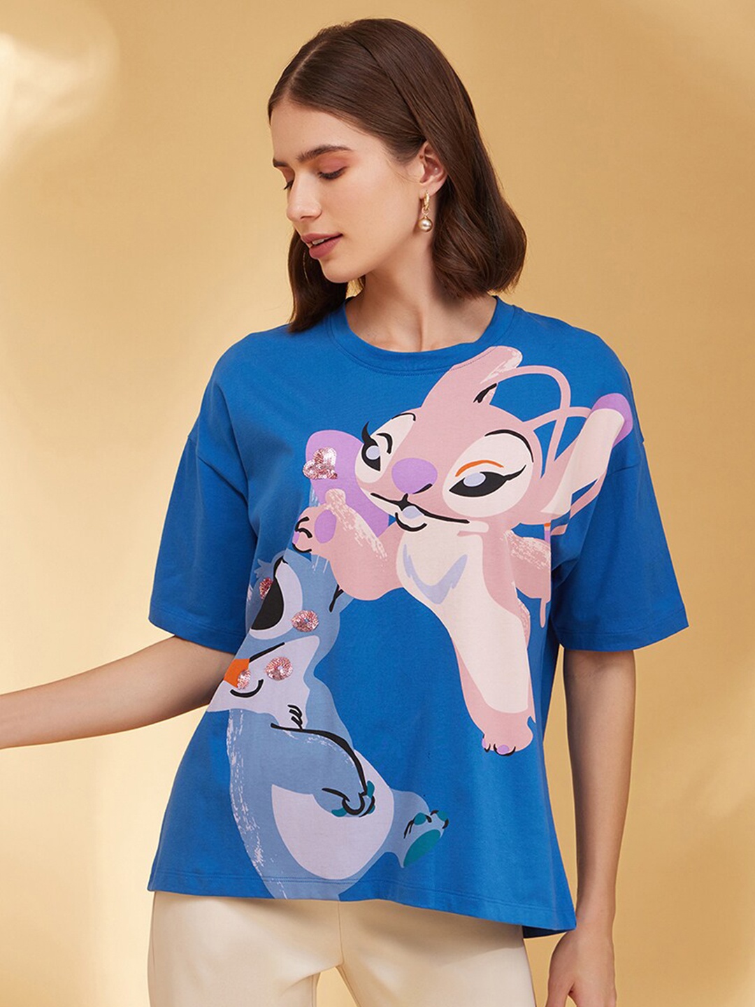 Kazo Graphic Printed Round Neck Disney T-shirt, Blue