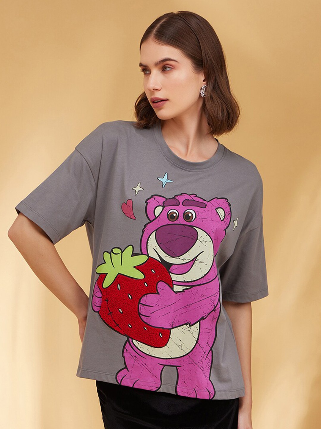 

Kazo Graphic Printed Round Neck Disney T-shirt, Grey