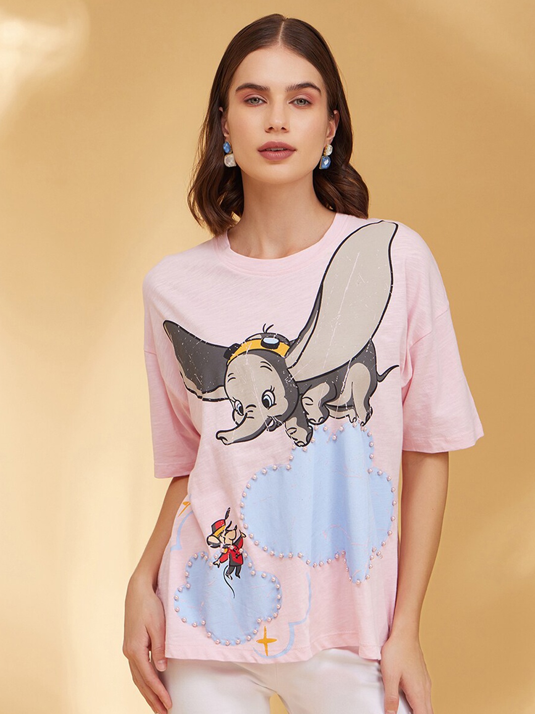 

Kazo Graphic Printed Round Neck Disney T-shirt, Pink