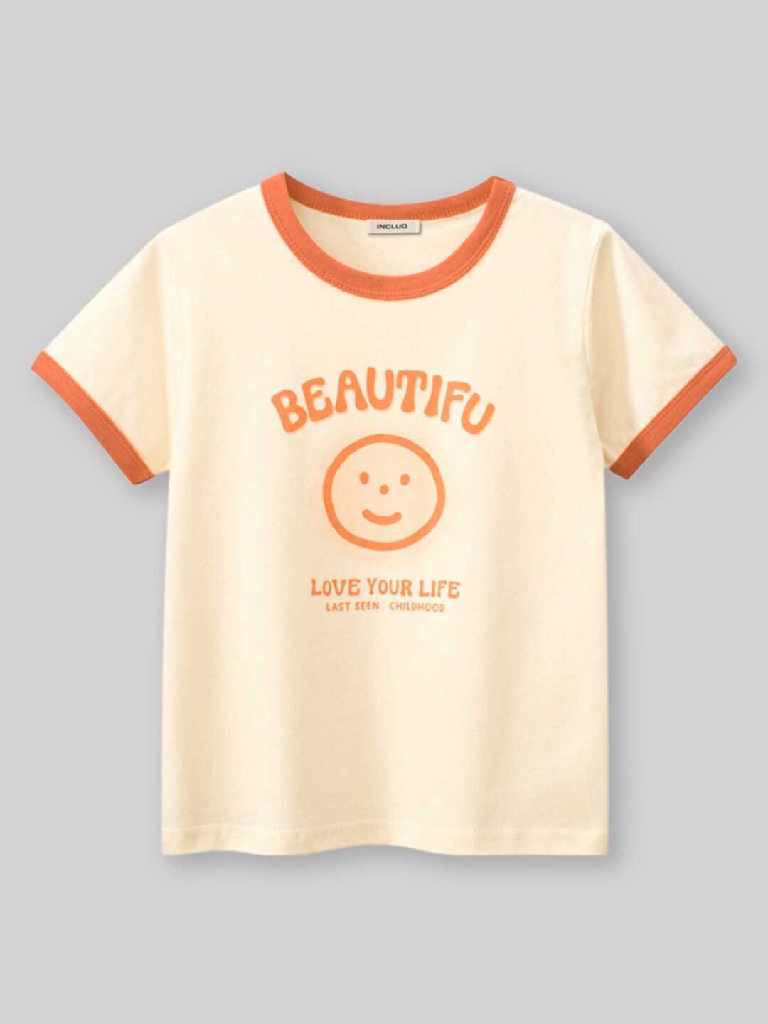 

INCLUD Girls Typography Printed Round Neck Short Sleeves T-shirt, Orange