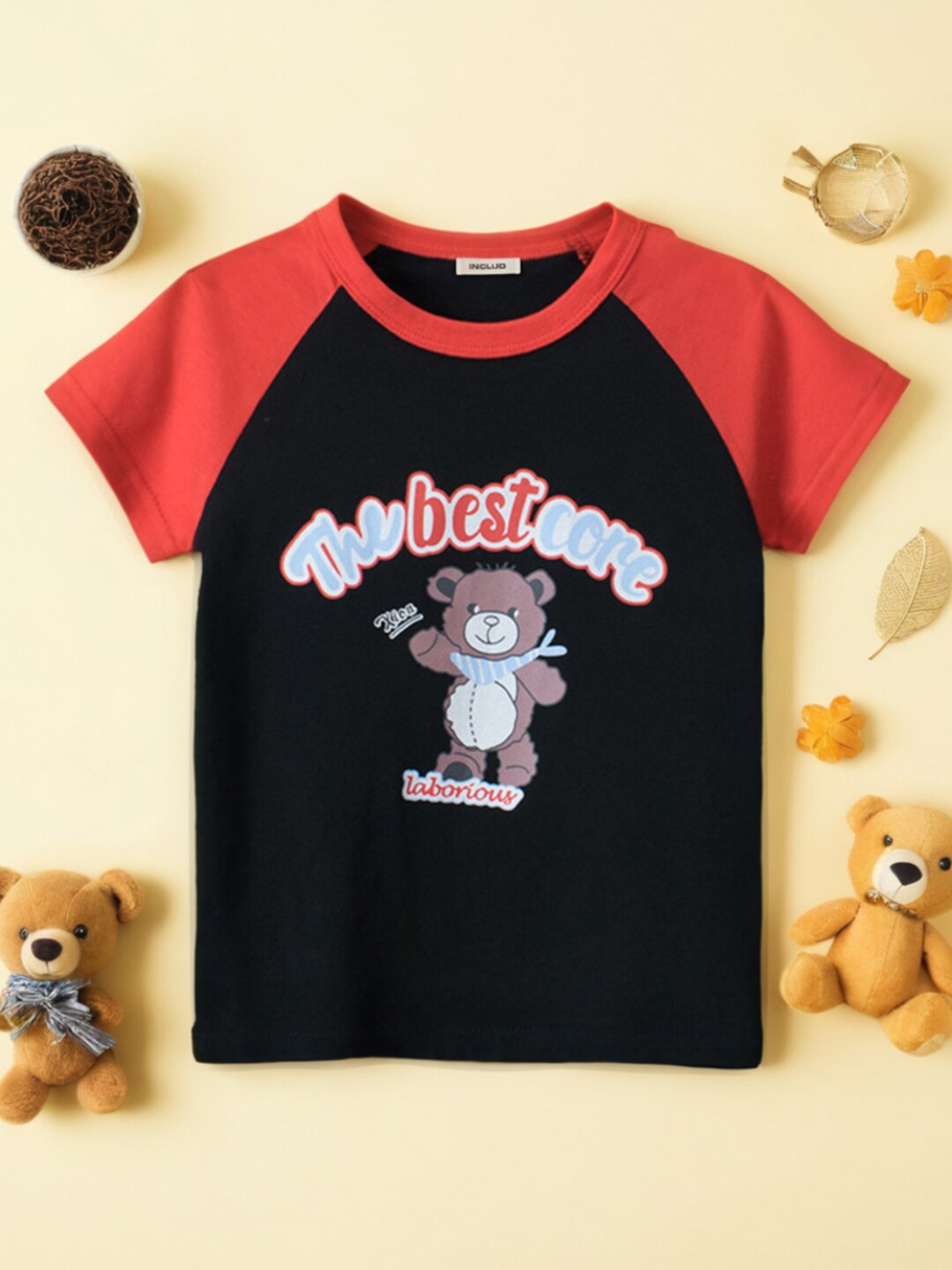 

INCLUD Boys Round Neck Graphic Printed Cotton Regular Fit T-shirt, Black