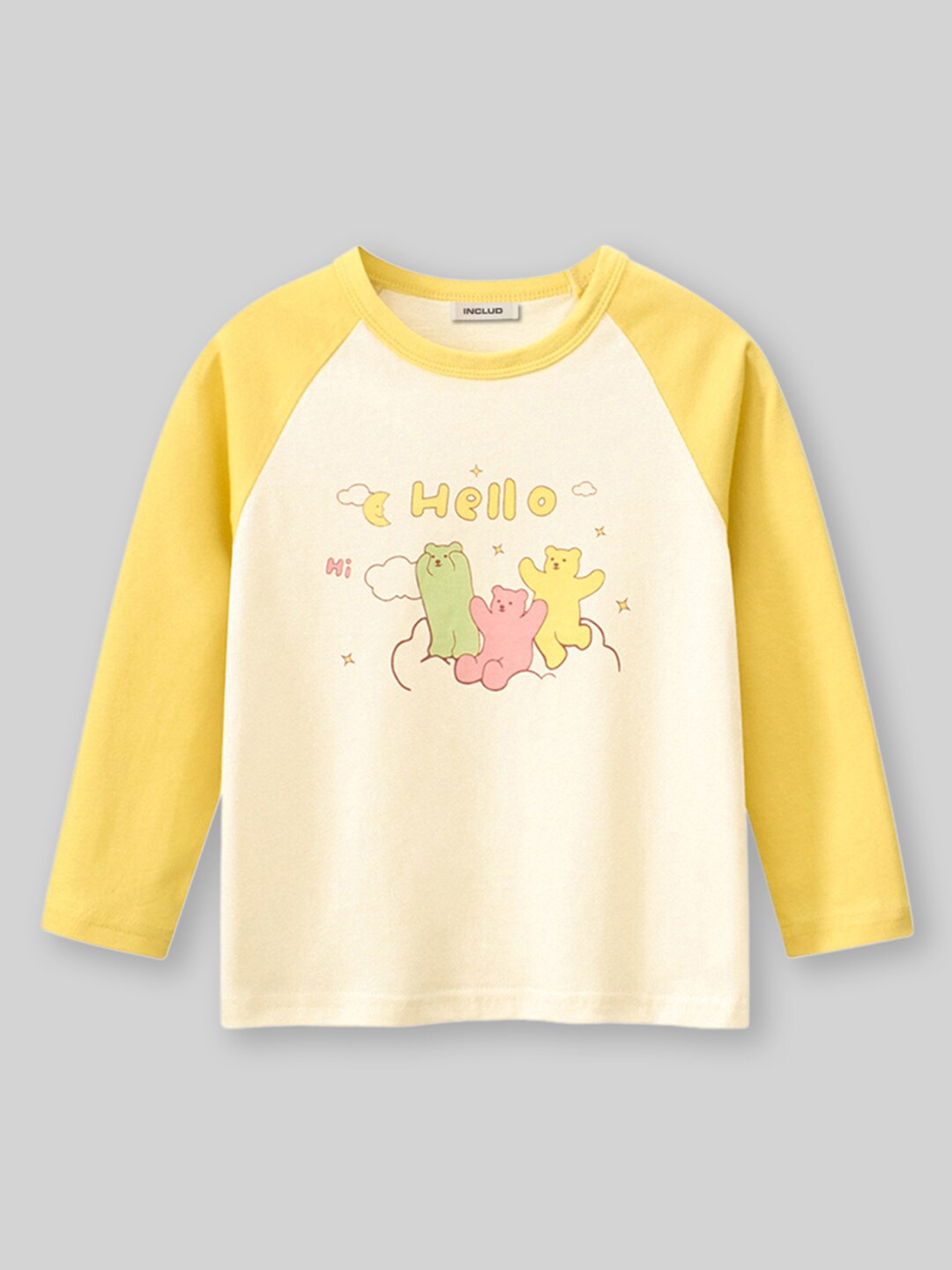 

INCLUD Girls Round Neck Graphic Printed Cotton Regular Fit T-shirt, Yellow