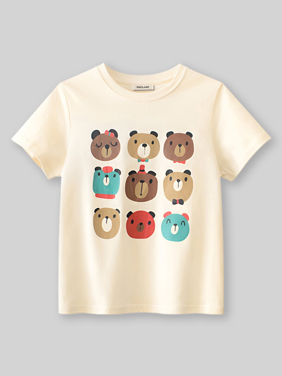 

INCLUD Girls Round Neck Graphic Printed Cotton Regular Fit T-shirt, Beige