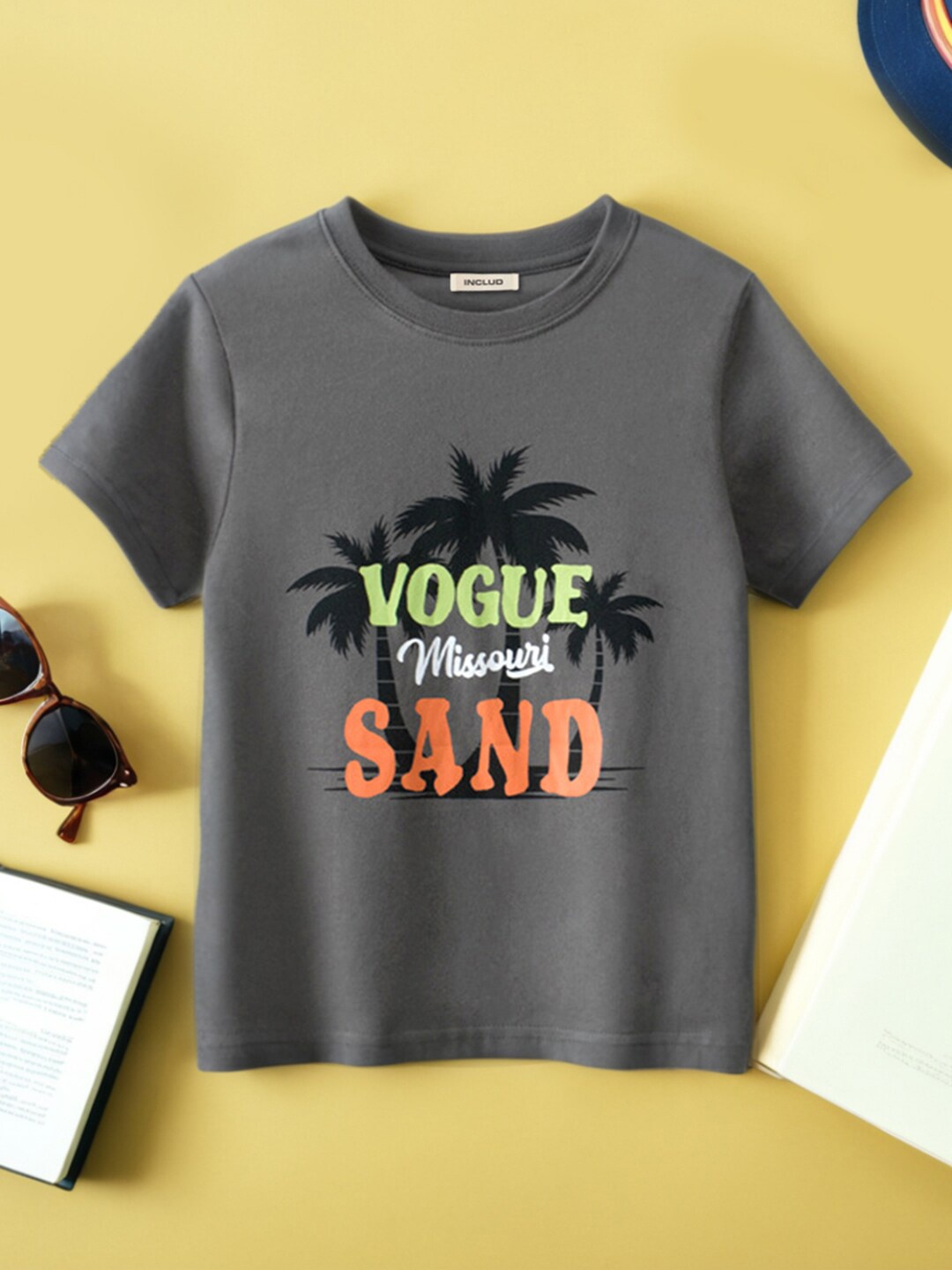 

INCLUD Boys Typography Printed T-shirt, Grey