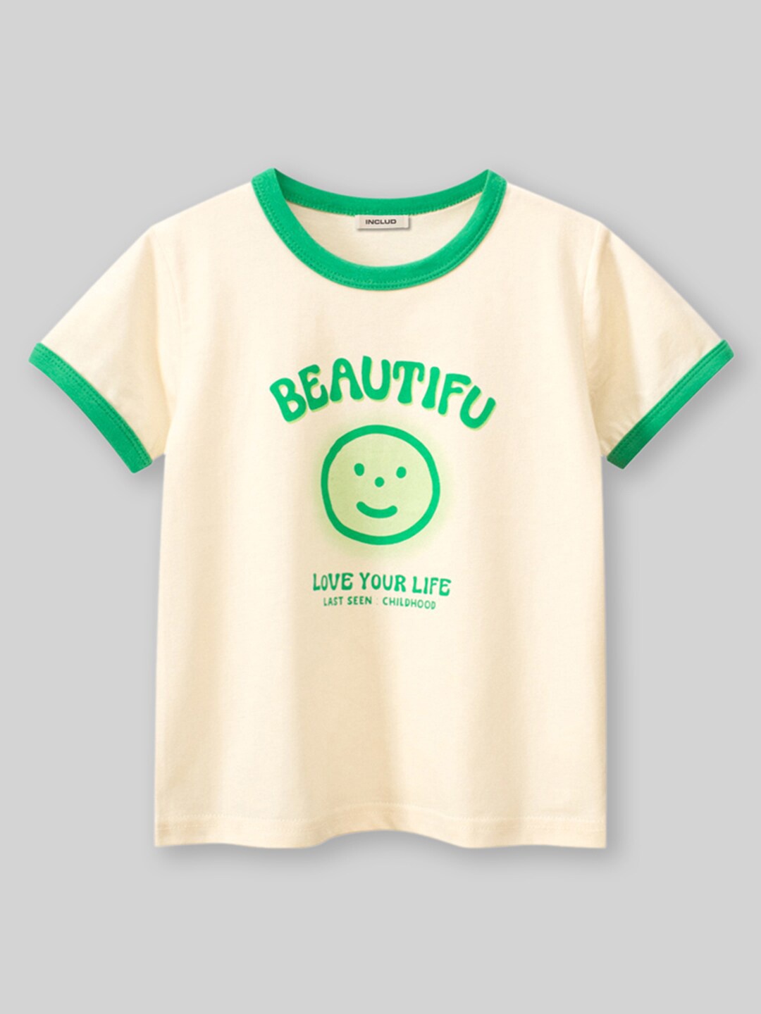 

INCLUD Girls Graphic Printed Round Neck Short Sleeves T-shirt, Green