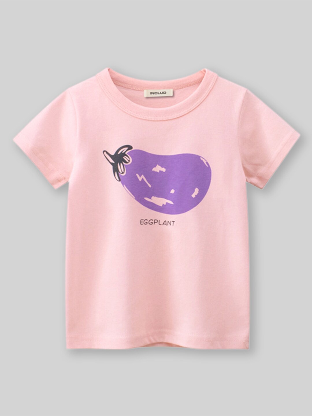 

INCLUD Girls Round Neck Graphic Printed Cotton Regular Fit T-shirt, Pink