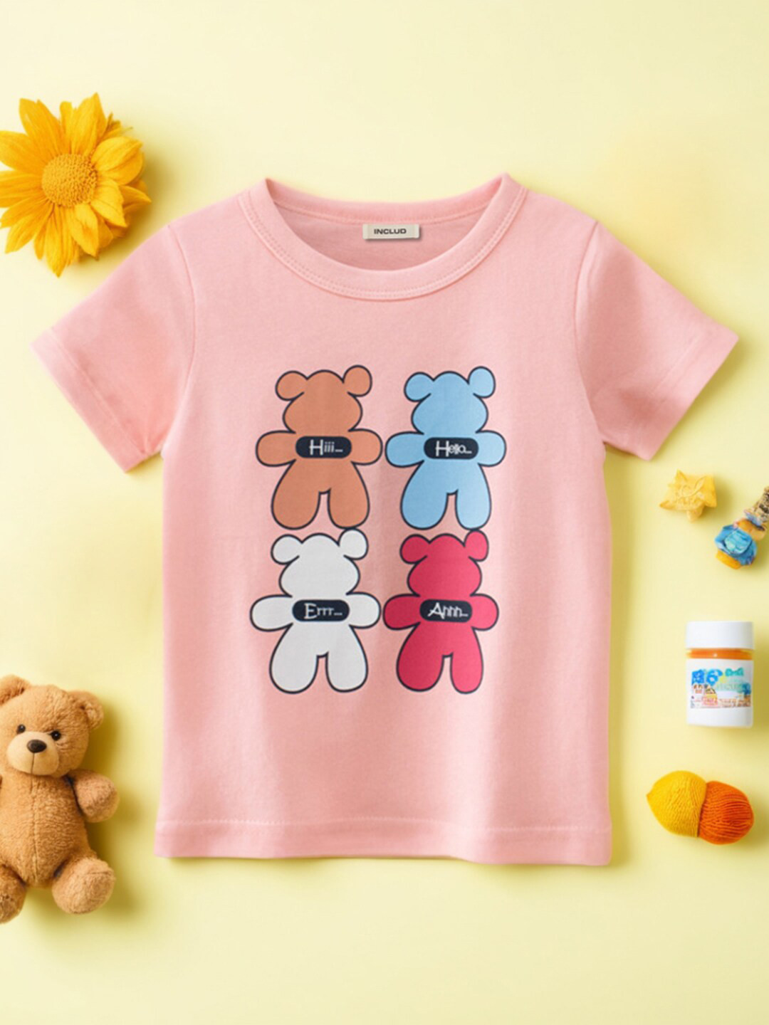 

INCLUD Girls Graphic Printed Round Neck T-shirt, Pink