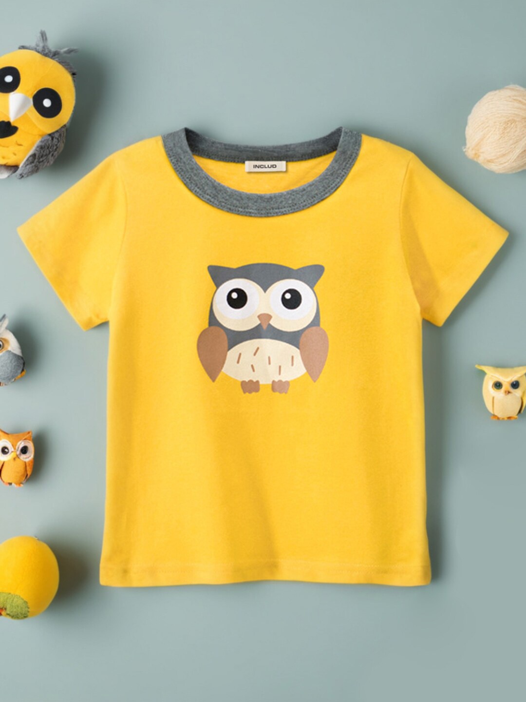 

INCLUD Girls Round Neck Graphic Printed Cotton Regular Fit T-shirt, Gold