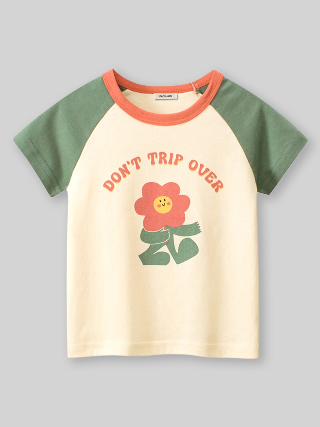 

INCLUD Girls Graphic Printed Round Neck Raglan Sleeves T-shirt, Beige