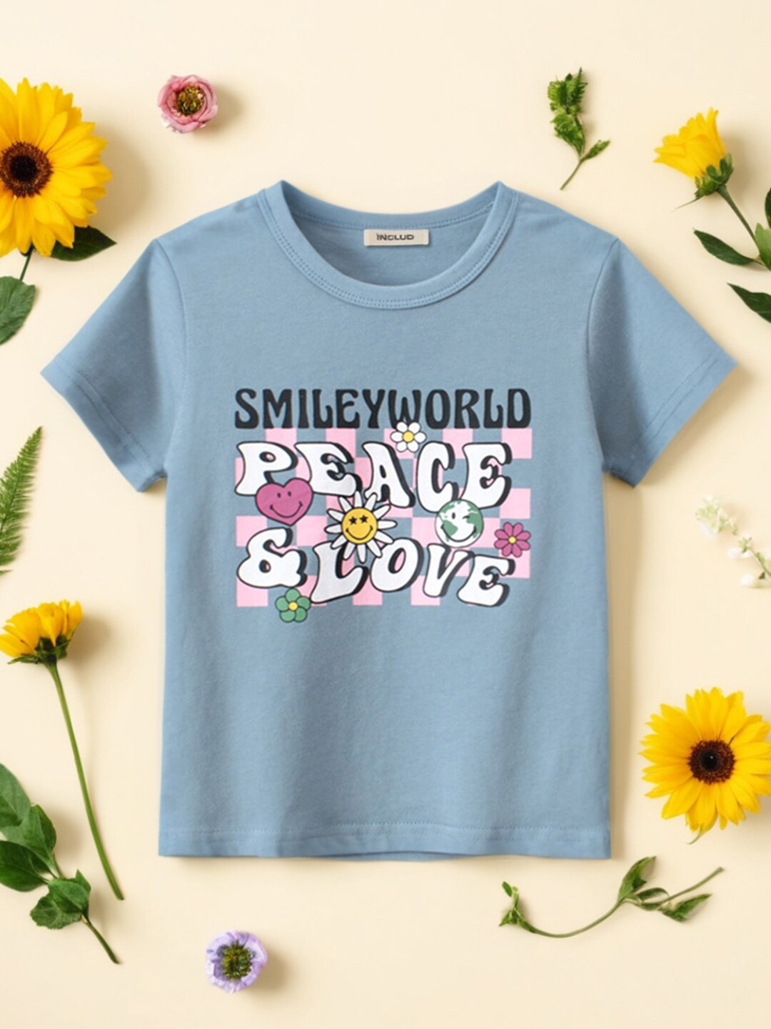 

INCLUD Girls Typography Printed Round Neck Short Sleeves T-shirt, Blue