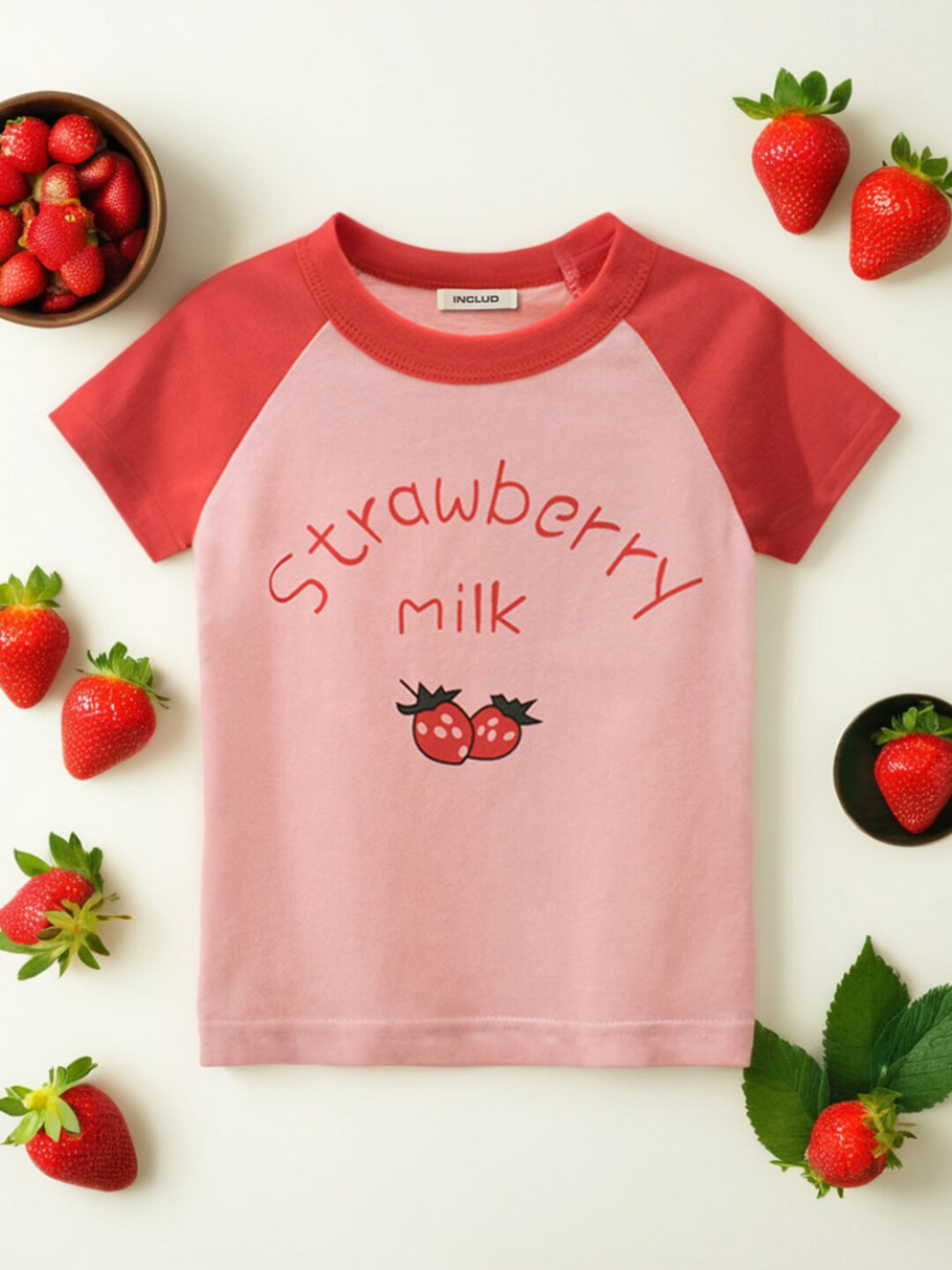 

INCLUD Girls Typography Printed Round Neck Raglan Sleeves T-shirt, Pink