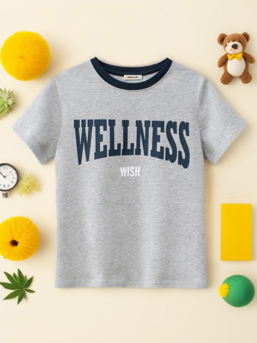 

INCLUD Boys Typography Printed Round Neck Short Sleeves T-shirt, Grey