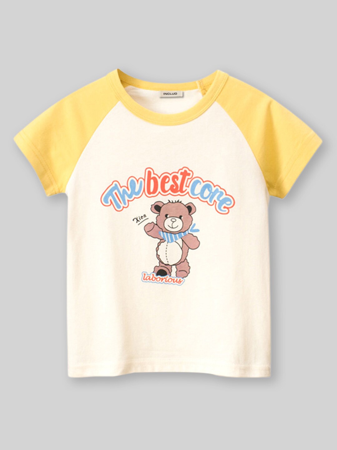 

INCLUD Boys Graphic Printed Round Neck Raglan Sleeves T-shirt, Yellow