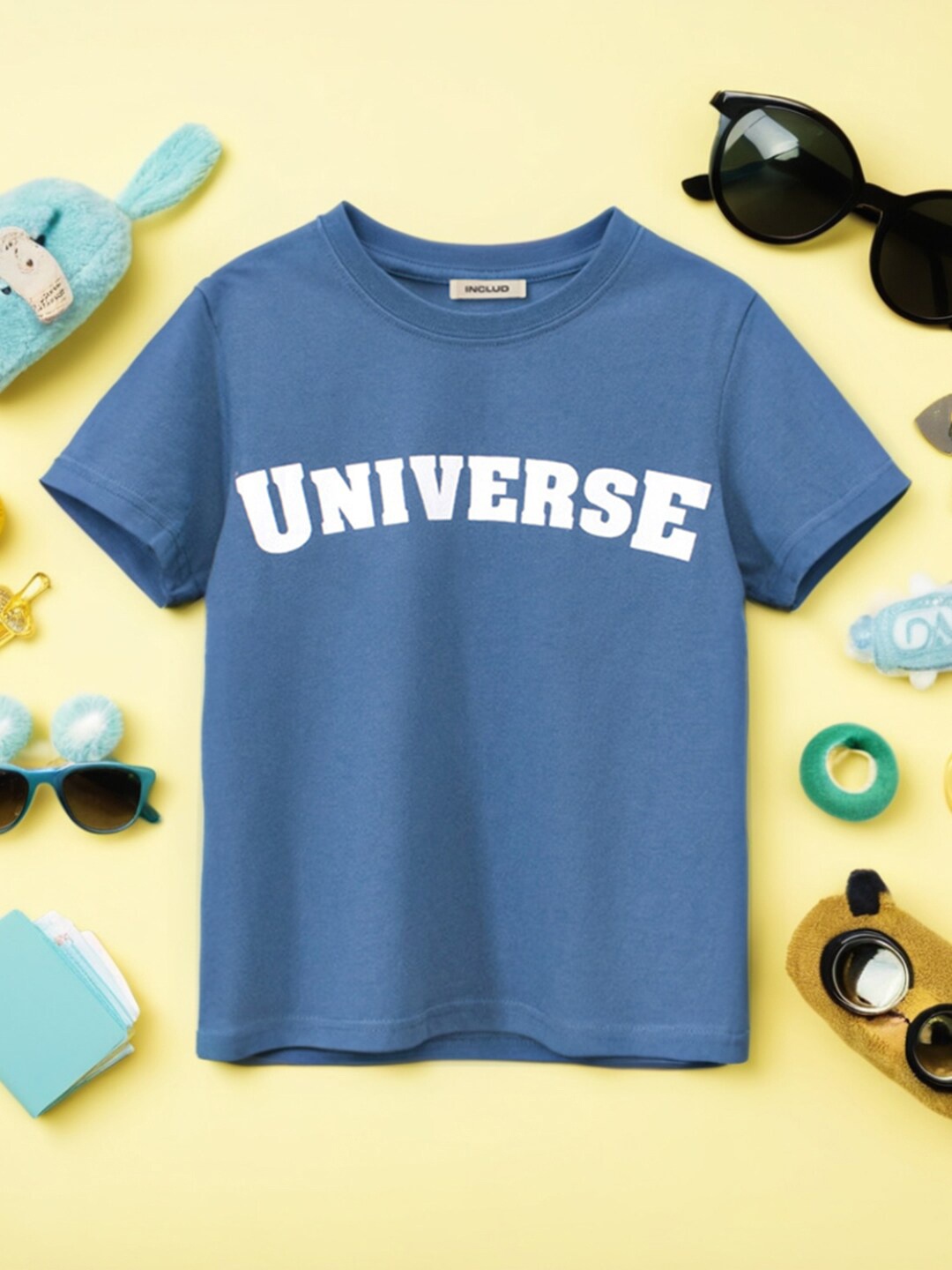

INCLUD Boys Round Neck Typography Printed Cotton Oversized T-shirt, Blue
