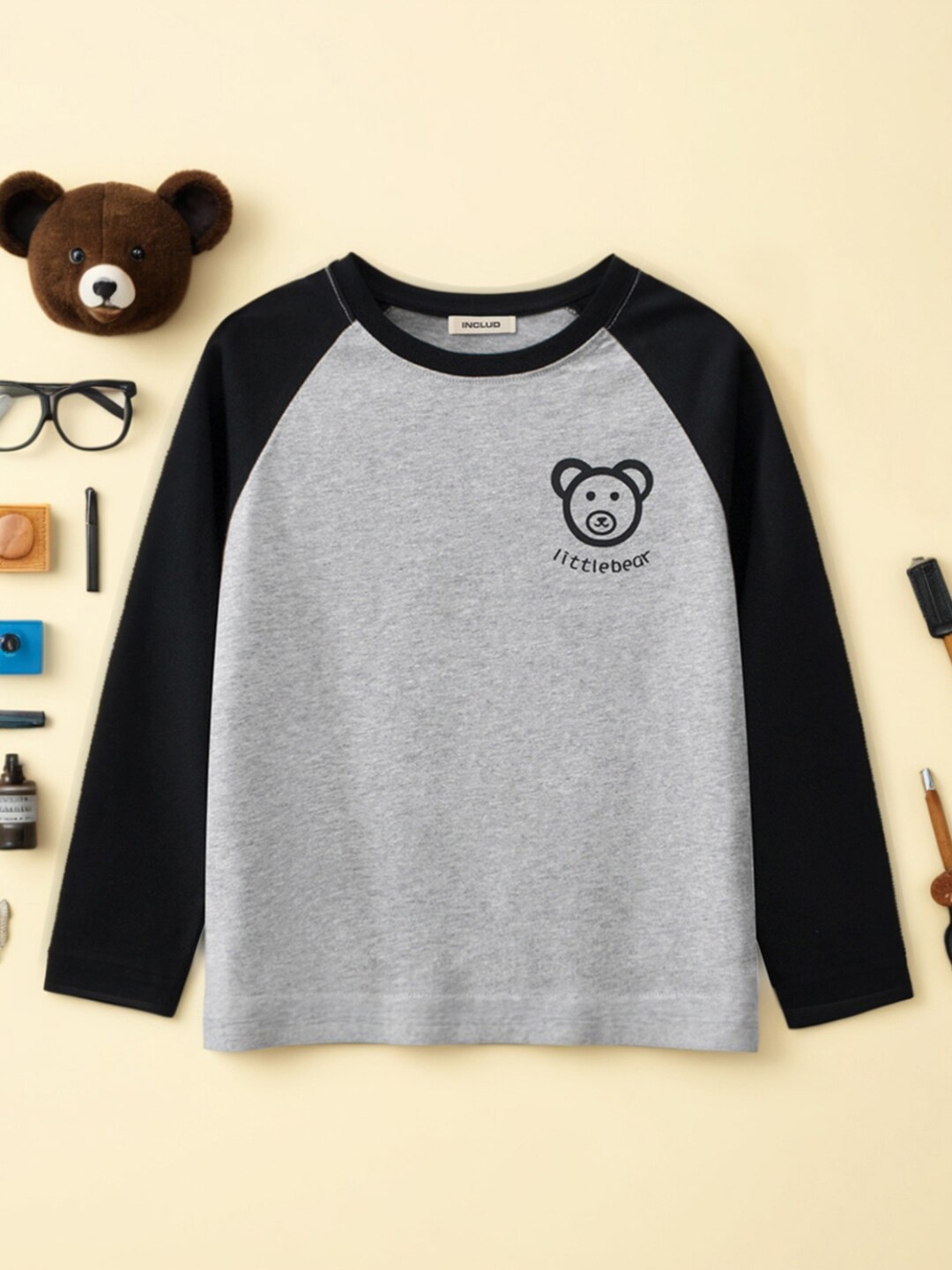 

INCLUD Boys Round Neck Raglan Sleeves T-shirt, Black
