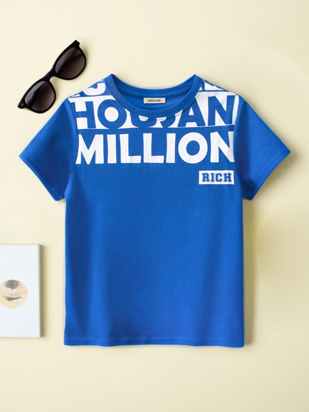 

INCLUD Boys Typography Printed Round Neck Short Sleeves T-shirt, Blue