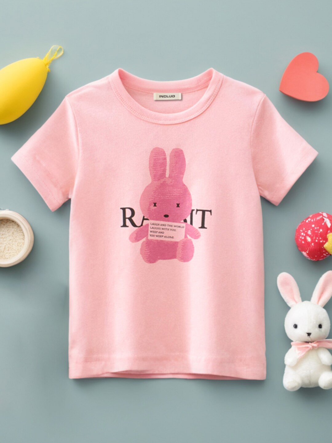 

INCLUD Girls Graphic Printed Round Neck Short Sleeves T-shirt, Pink