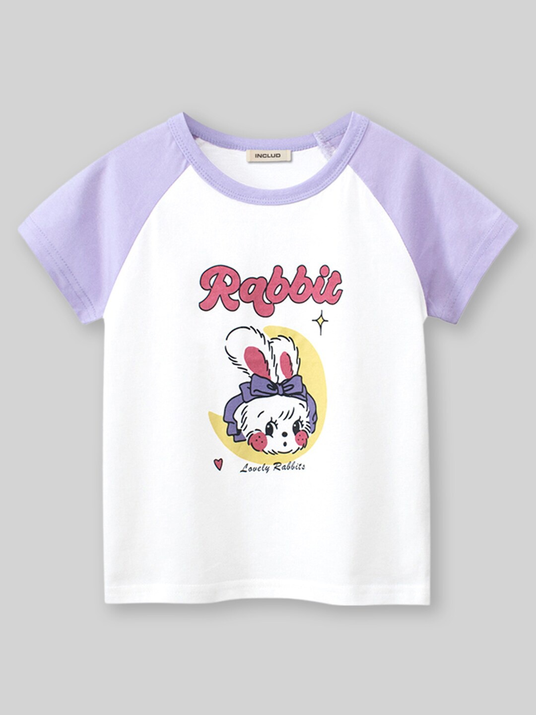 

INCLUD Girls Round Neck Graphic Printed Cotton Regular Fit T-shirt, Purple