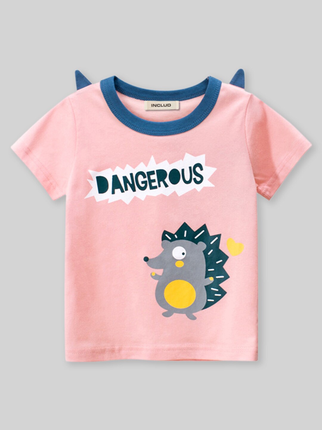 

INCLUD Girls Graphic Printed Round Neck Short Sleeves T-shirt, Pink