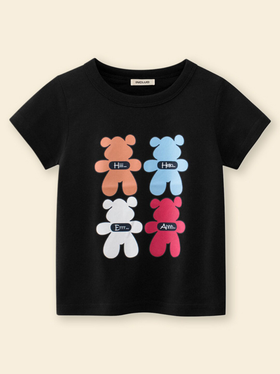 

INCLUD Girls Graphic Printed Round Neck T-shirt, Black