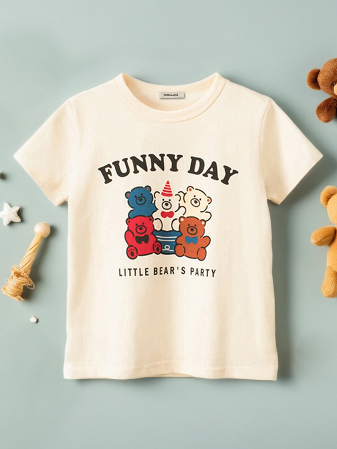 

INCLUD Boys Graphic Printed Round Neck Short Sleeves T-shirt, Beige