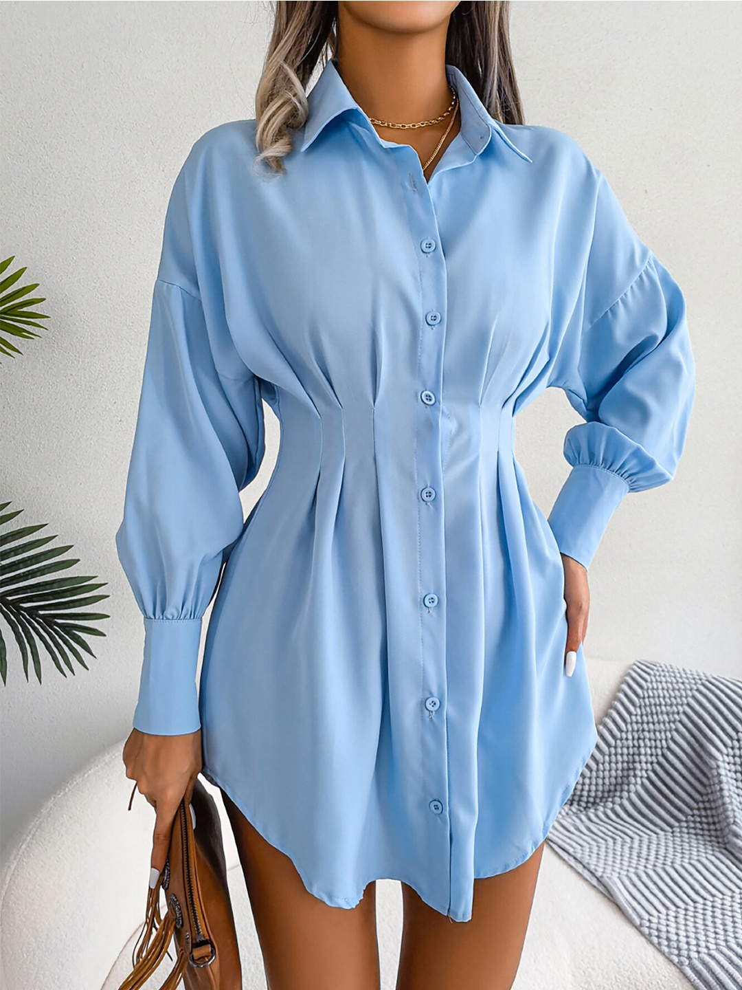 

Mast & Harbour Puff Sleeve Blouson Dress, Blue