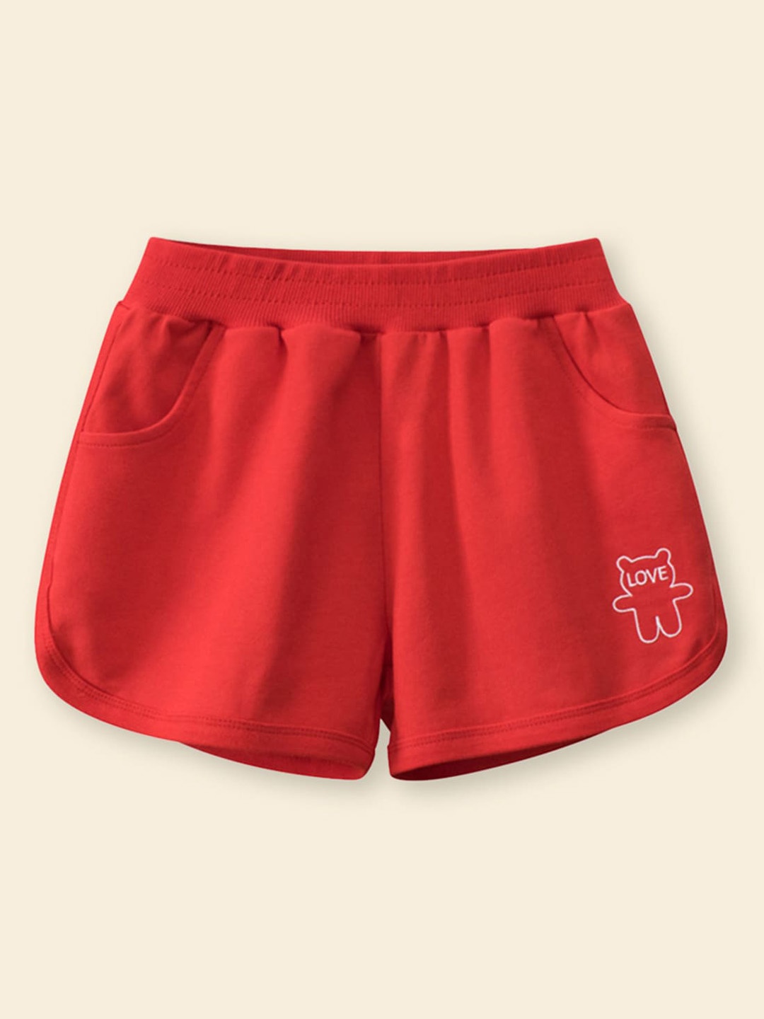 

INCLUD Girls Mid Rise Sports Shorts, Red