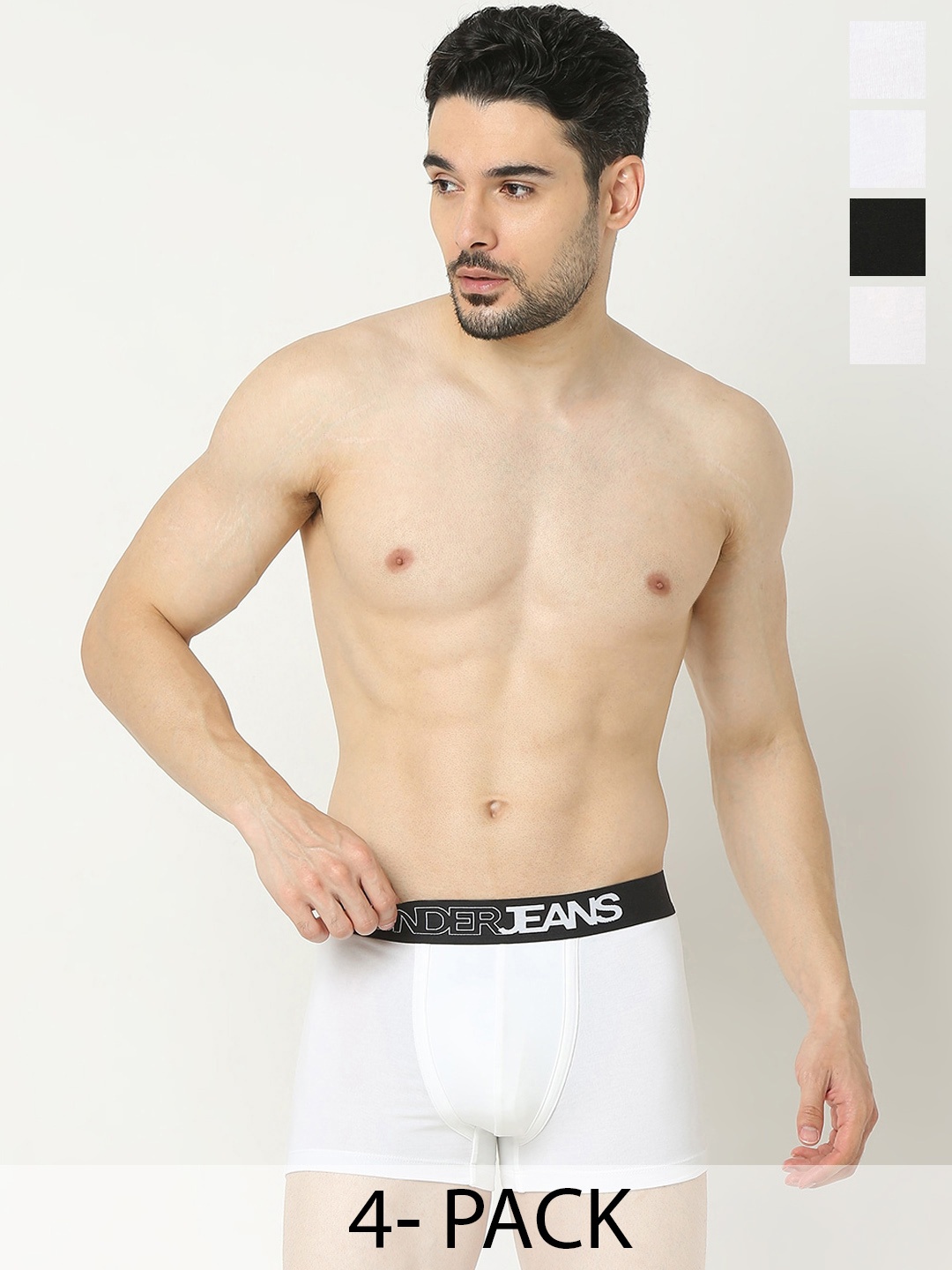 

UnderJeans by Spykar Pack Of 4 Mid Rise Trunks, White