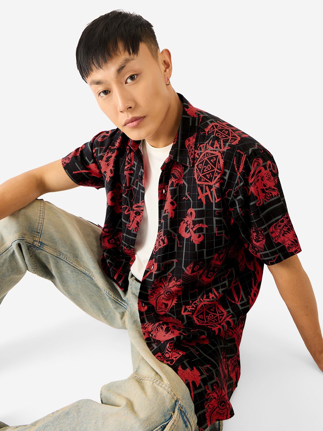 

The Souled Store Abstract Printed Opaque Casual Shirt, Black