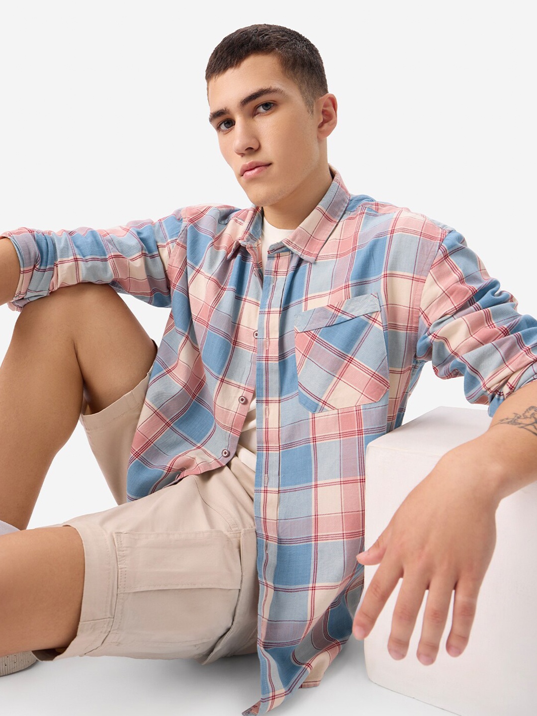 

The Souled Store Relaxed Fit Tartan Checks Opaque Casual Shirt, Blue