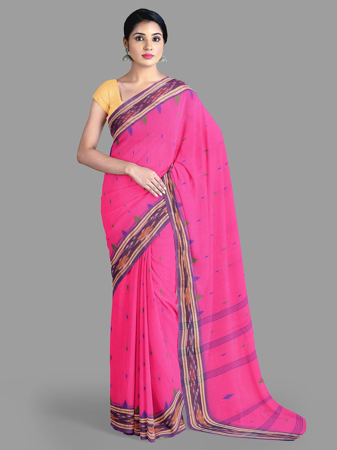 

The Chennai Silks Woven Design Pure Cotton Taant Saree, Pink