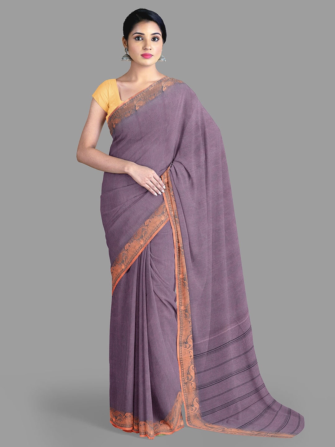 

The Chennai Silks Zari Pure Cotton Taant Saree, Lavender