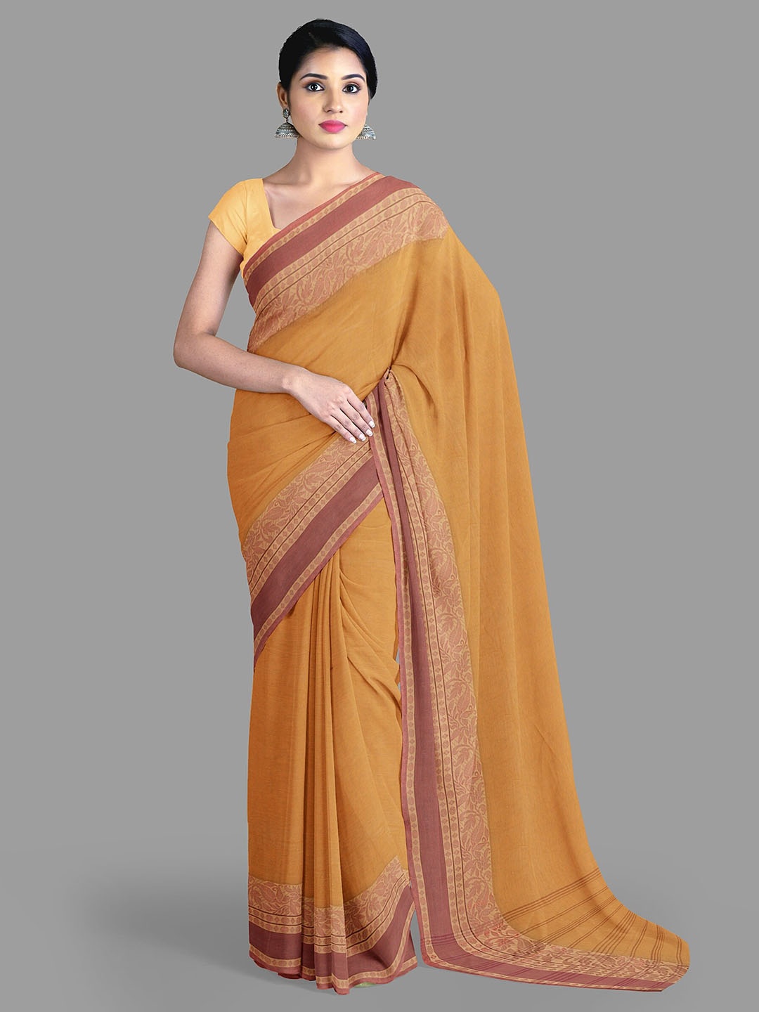 

The Chennai Silks Pure Cotton Taant Saree, Mustard